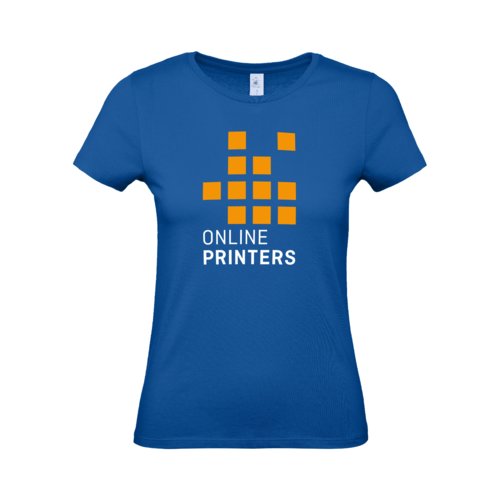 Royalblaues Baumwoll-T-Shirt fr Damen mit kurzen rmeln.