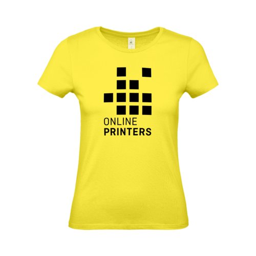 Gelbes Baumwoll-T-Shirt fr Damen mit kurzen rmeln.
