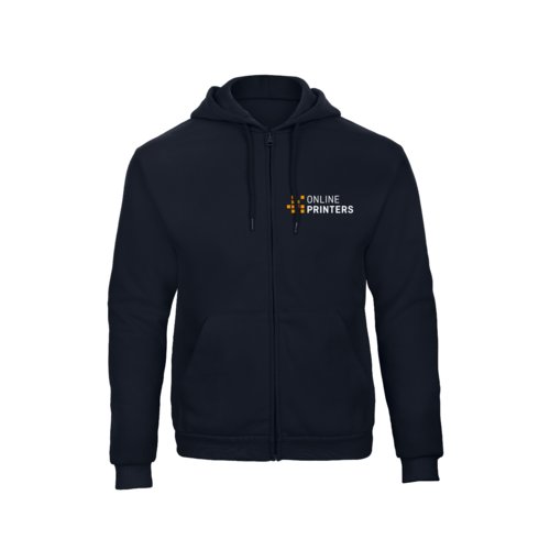 Marineblaue Sweatjacke aus Baumwollmischgewebe mit Kapuze und durchgehendem Reiverschluss.