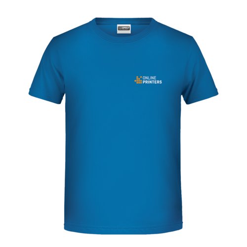 Dunkelblaues Baumwoll-T-Shirt mit kurzen rmeln.