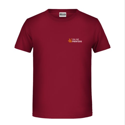 Burgunderrotes Baumwoll-T-Shirt fr Kinder mit kurzen rmeln.