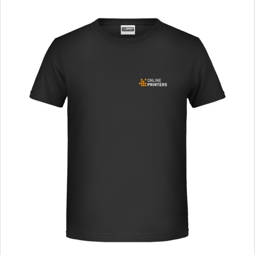 Schwarzes Baumwoll-T-Shirt fr Kinder mit kurzen rmeln.
