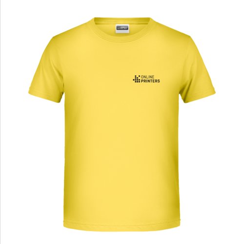 Gelbes Baumwoll-T-Shirt fr Kinder mit kurzen rmeln.