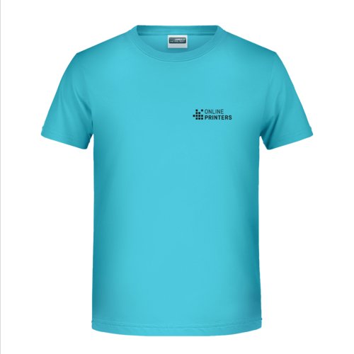 Trkisfarbenes Baumwoll-T-Shirt mit kurzen rmeln.