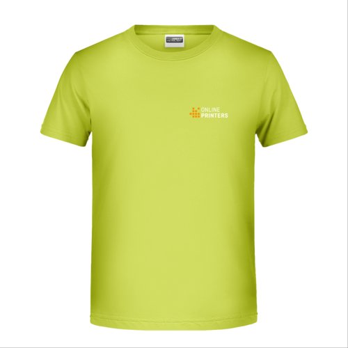 Neongelbes Baumwoll-T-Shirt mit kurzen rmeln und Rundhalsausschnitt.