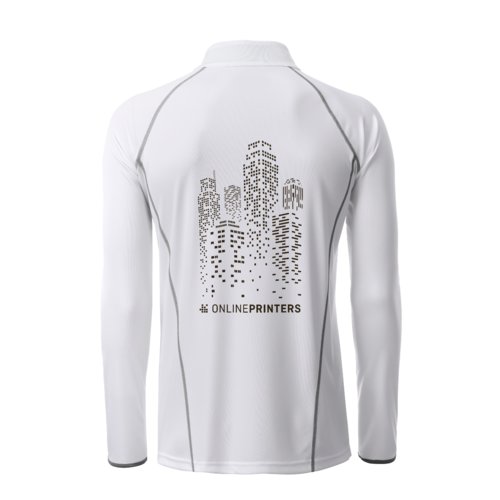 Weies Polyester Langarmshirt fr Herren mit silberfarbenen Details.