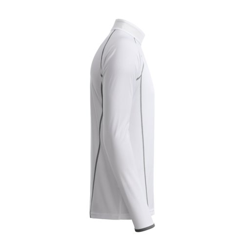 Weies Polyester-Langarmshirt fr Herren mit Stehkragen.