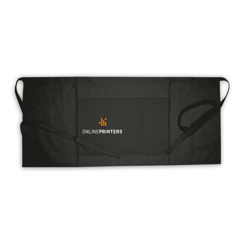 Schwarze Baumwollschrze mit verstellbaren Trgern und Taschen.