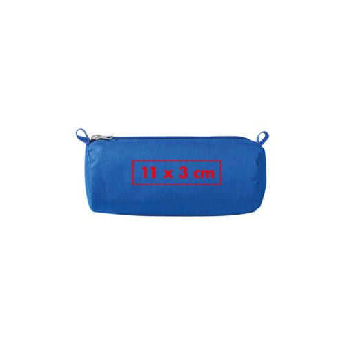 Blaue Federtasche aus Stoff mit Reiverschluss.