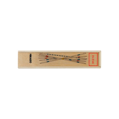 Holz-Mikadospiel mit Spielstben in einer Holzbox.