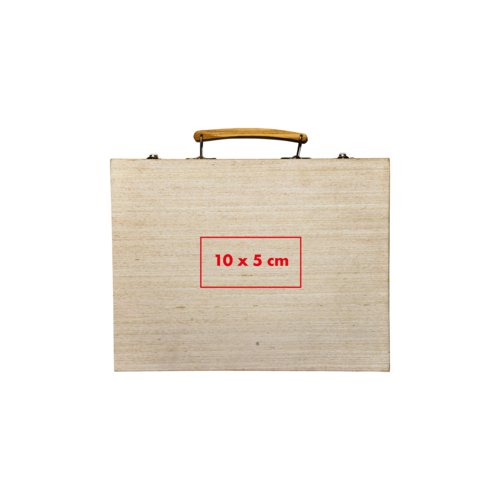 Holz-Malset mit Tragegriff und Verschluss.
