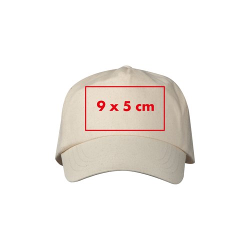 Beige Baseballcap aus Stoff mit verstellbarem Riemen.