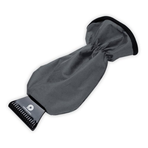 Grauer Eiskratzer mit Handschuh und elastischem Bndchen.