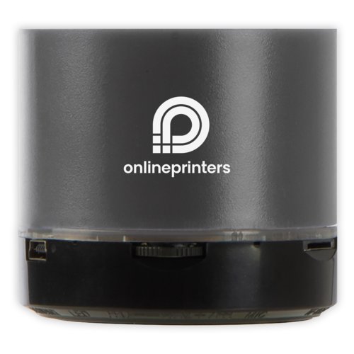 Grauer Bluetooth Lautsprecher mit Muster.