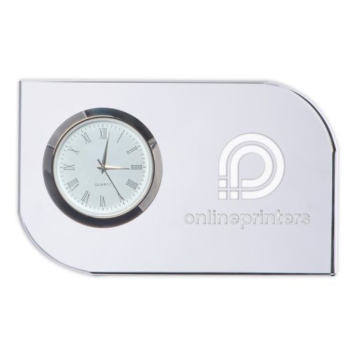 Transparenter Glasblock mit Uhr.