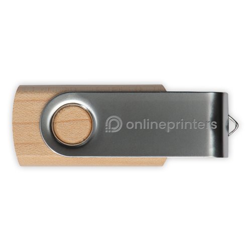 Holz USB-Stick mit drehbarem Metallgehuse.