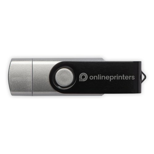 Silberner USB-Stick mit Drehmachanismus und se.