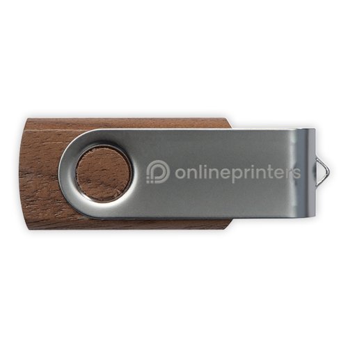 Holz USB-Stick mit drehbarem Metallgehuse.