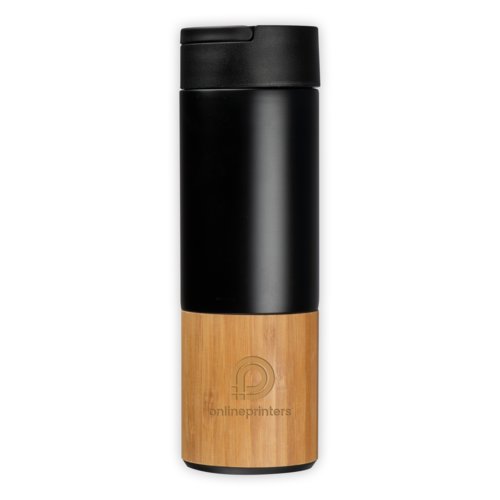 Vakuum-Isolierflasche aus Bambus und Metall mit Deckel.