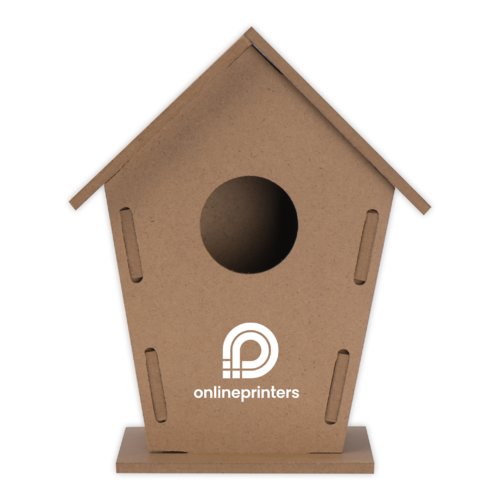 Beige DIY-Vogelhuschen aus Holz zum Selbstgestalten.