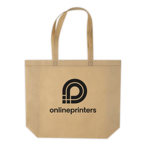 Beige Non-Woven-Tasche mit Tragegriffen.