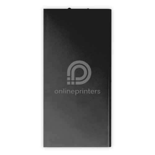 Schwarze Powerbank mit 8.000 mAh Kapazitt.