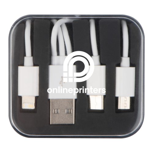 Weies 3-in-1 USB-Ladekabel mit verschiedenen Anschlssen.