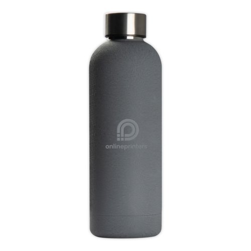 Graue Edelstahl-Trinkflasche mit Schraubverschluss.