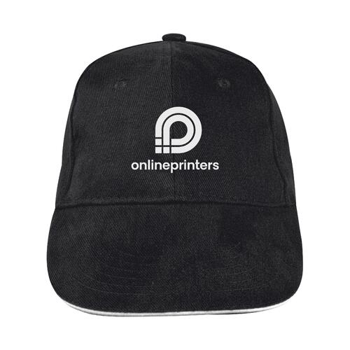 Schwarze Baseballkappe aus Stoff mit sechs Feldern.