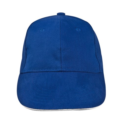 Blaue 6-Panel Baseballcap aus Baumwolle mit verstellbarem Riemen.