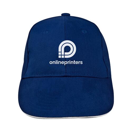 Dunkelblaue Baseballcap aus Stoff mit sechs Segmenten.