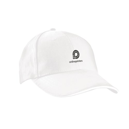 Weie Baseballkappe mit sechs Segmenten und verstellbarem Riemen.