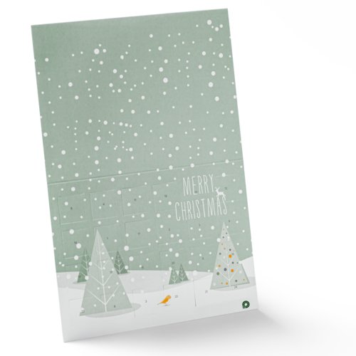 Gr�ner Papier-Adventskalender zum Aufklappen mit nummerierten T�rchen.