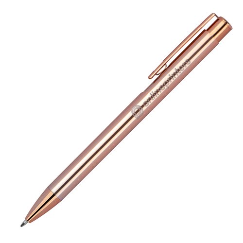 Kupferfarbener Metall-Kugelschreiber mit Clip und Druckmechanik.