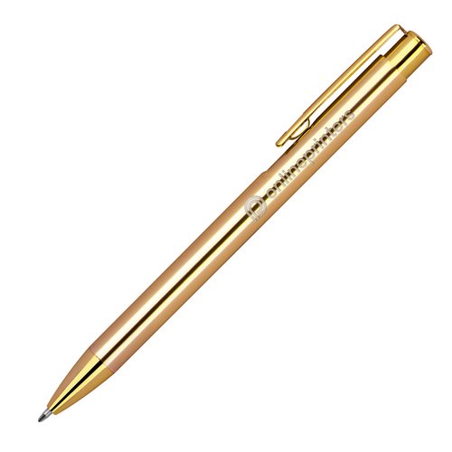 Goldener Metall-Kugelschreiber mit Clip und Druckmechanismus.