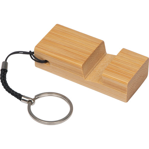 Beiger Schlsselanhnger aus Holz mit Metallring.