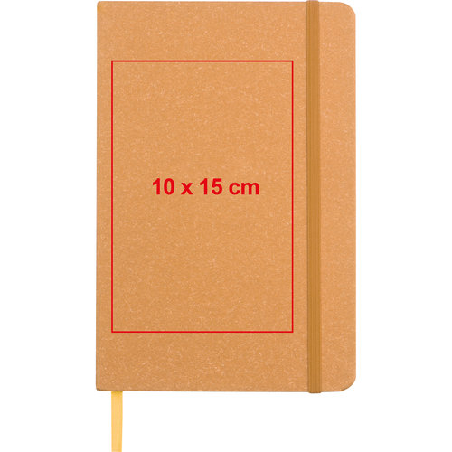 Braunes Notizbuch aus Papier mit Gummiband und Leseband.