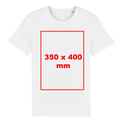 Weies T-Shirt aus Stoff mit kurzen rmeln und Rundhalsausschnitt.