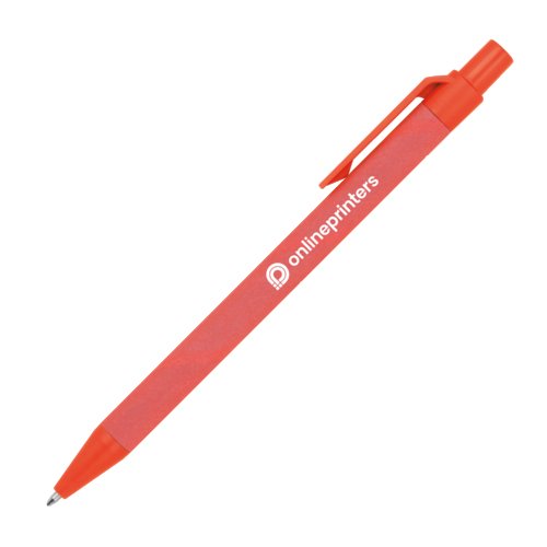 Roter Papier-Kugelschreiber mit Clip und Druckmechanismus.