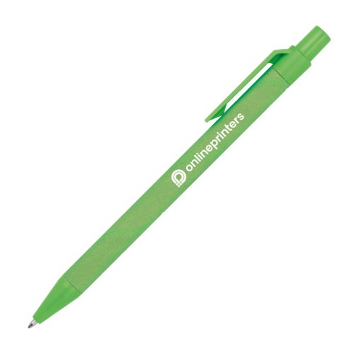 Grner Papier-Kugelschreiber mit Clip und Druckmechanismus.