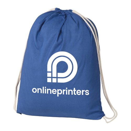 Blauer Baumwoll-Gymbag mit Kordelzug.