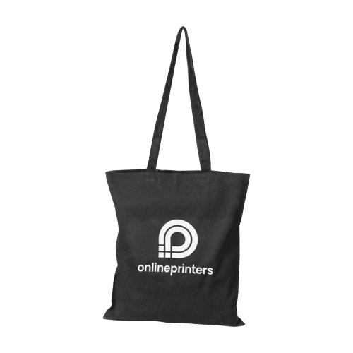 Schwarze Baumwolltasche mit langen Henkeln.