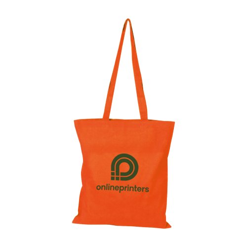 Orangefarbene Baumwolltasche mit langen Henkeln.