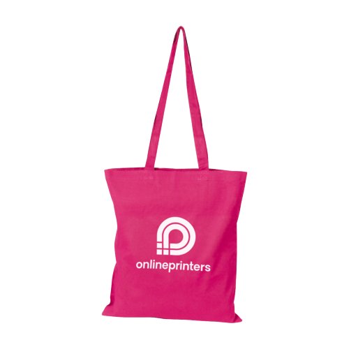Pinke Baumwolltasche mit langen Henkeln.