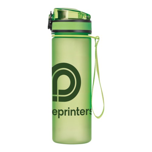 Grne Tritan-Trinkflasche mit Sportverschluss und Trageschlaufe.