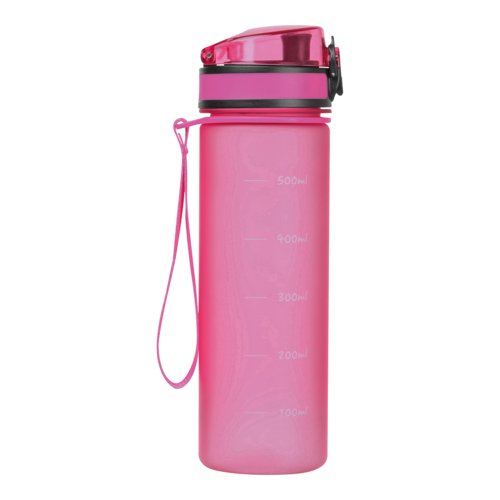 Pinke Tritan-Trinkflasche mit Trageband.
