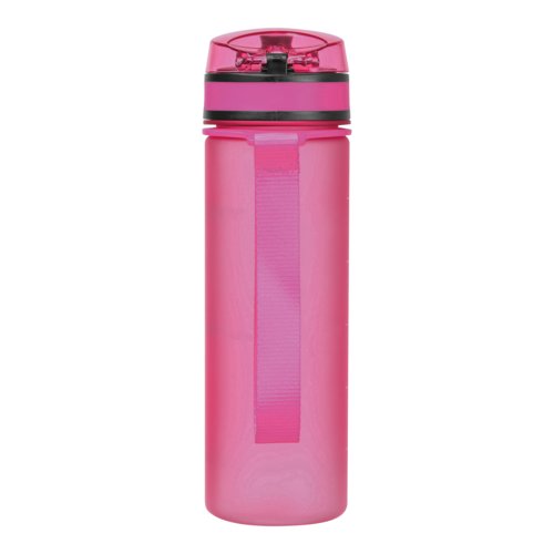 Pinke Tritan-Trinkflasche mit Trageschlaufe.