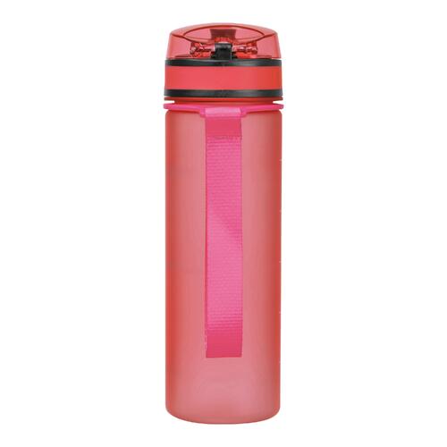 Pinke Tritan-Trinkflasche mit Trageschlaufe.