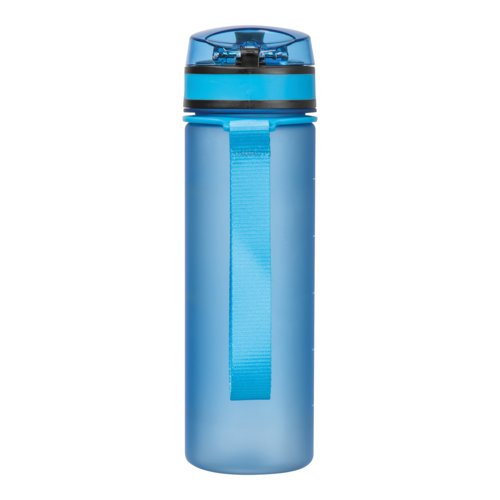 Hellblaue Tritan-Trinkflasche mit Trageschlaufe.