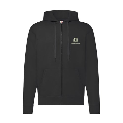 Schwarze Sweatjacke aus Baumwollmischung mit Kapuze und durchgehendem Reiverschluss.